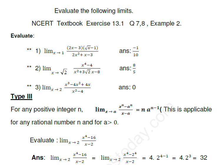 CBSE Class 11 Mathematics Limits And Derivatives Assignment Set K